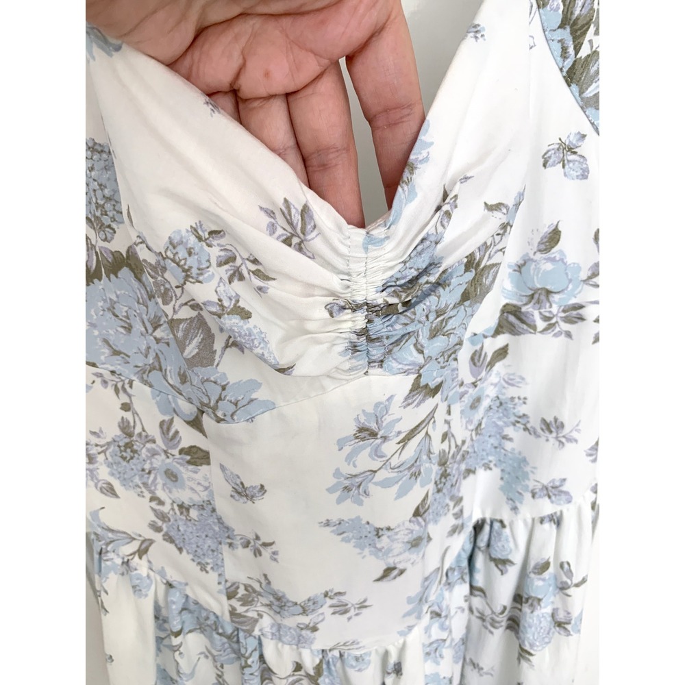 Floral Halter Sun Dress XS Coquette Blue White Sweetheart V-Waist Cottagecore - Picture 16 of 16